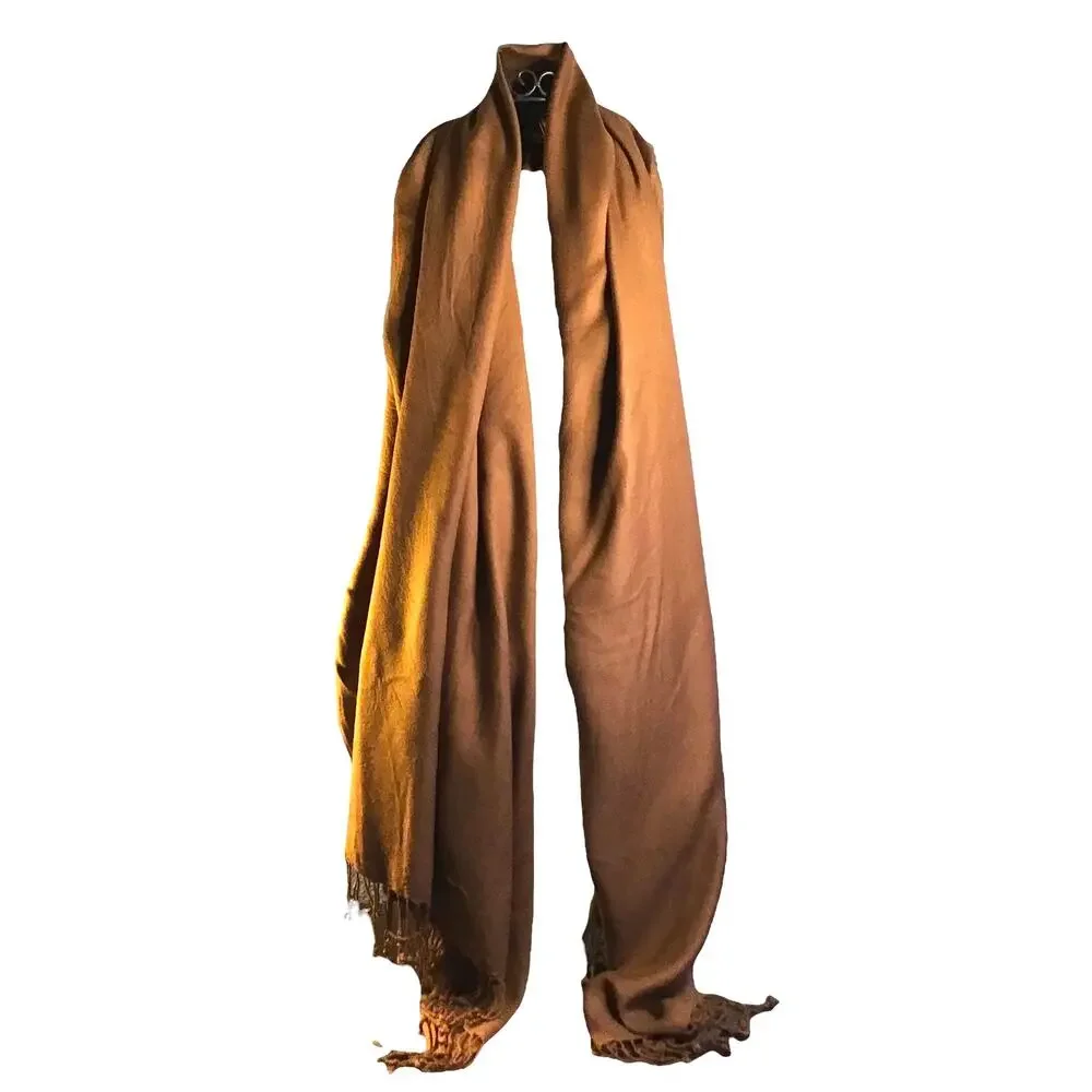Bijoux Terner Pseudo Pashmina Brown Viscose Fringed Scarf